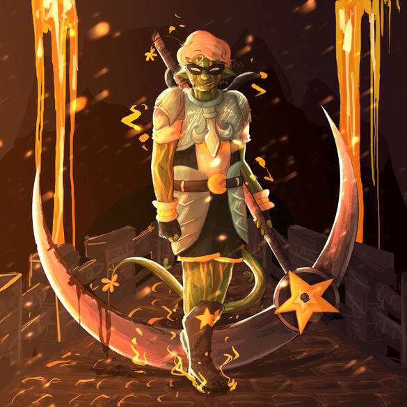 HIGHWAY TO HELL, FULL BODY, STYLIZED/PARTIALLY LINELESS, COMPLEX SHADING, COMPLEX BACKGROUND