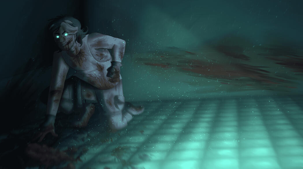 CELLBIT, FULL BODY, COMPLEX SHADING, COMPLEX BACKGROUND